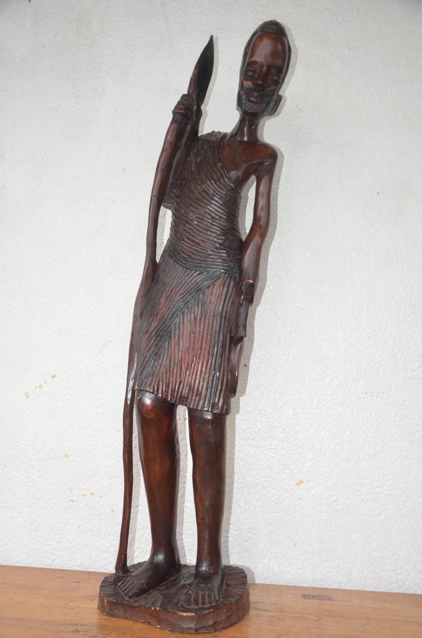 Hand-Carved Wooden Rwanyonga Fighter Statue | African Tribal Art Sculpture