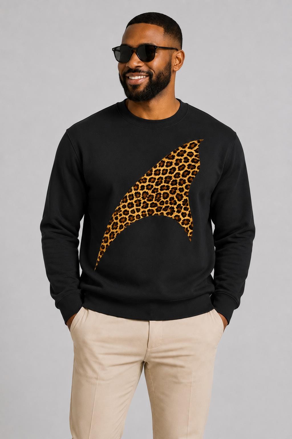 Leopard Print Crewneck Sweatshirt, African Inspired Streetwear, Animal Print Graphic Sweater, Unisex Fall Sweatshirt