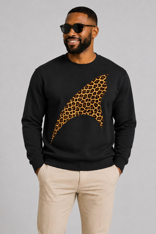 Leopard Print Crewneck Sweatshirt, African Inspired Streetwear, Animal Print Graphic Sweater, Unisex Fall Sweatshirt