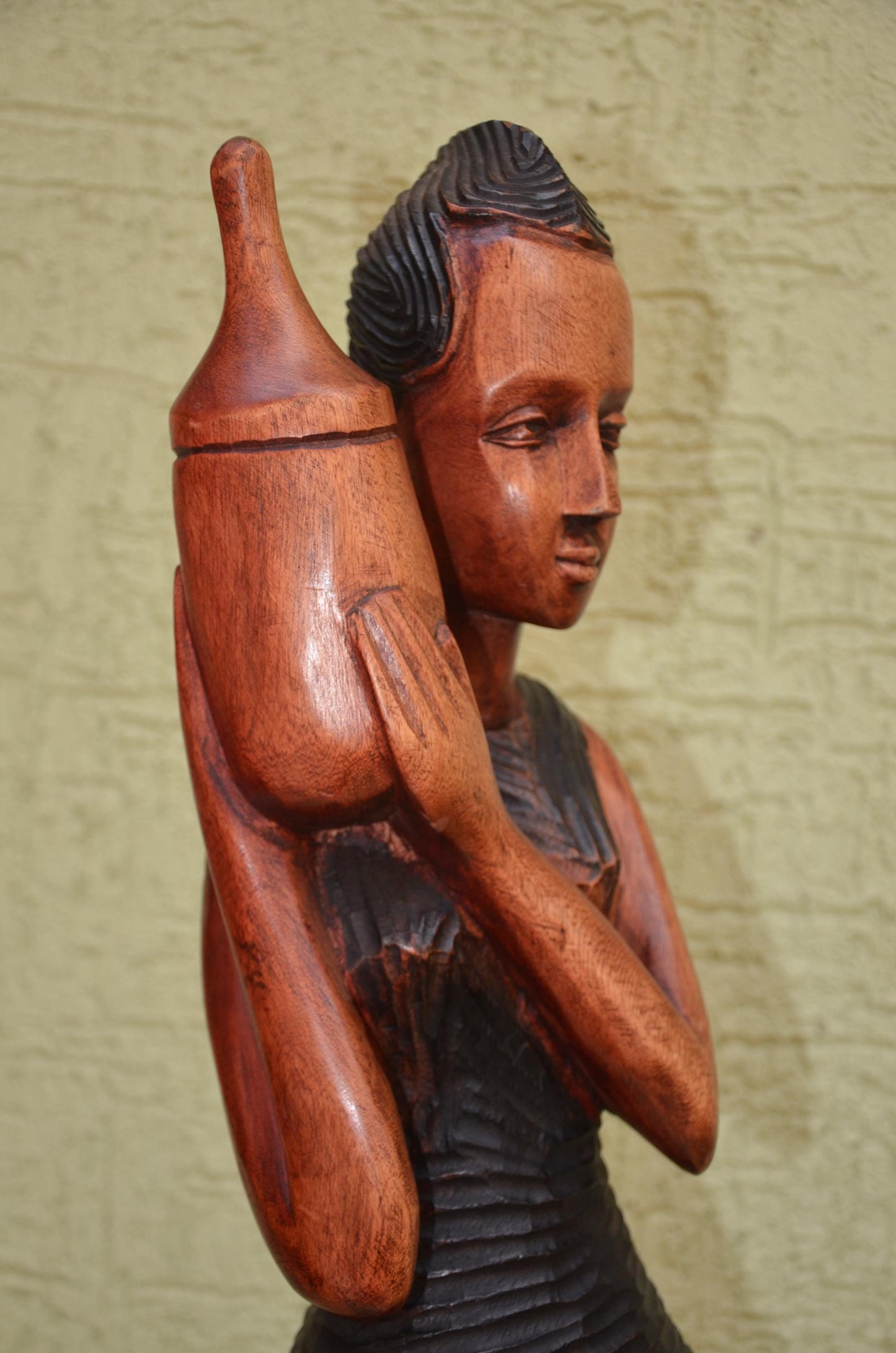 African Female Water Bearer Wooden Sculpture | Tribal Art