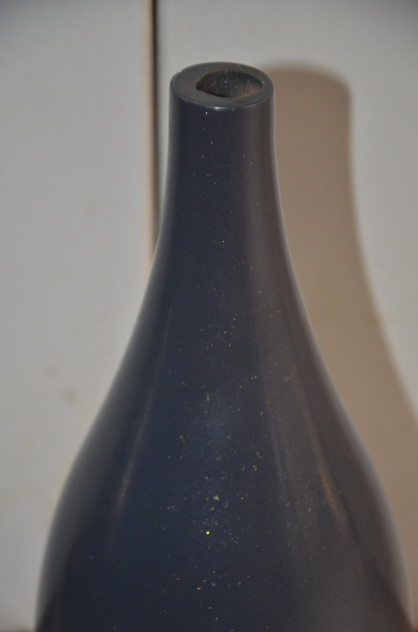 Tall Wooden Floor Vase | Charcoal Grey and Cream Long Neck Bottle Vase