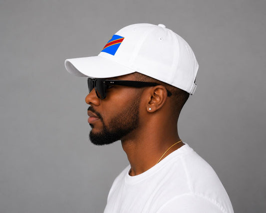 DRC Baseball Cap | Democratic Republic of Congo Hat | Congo Flag Cap | White Dad Hat | African Pride Hat | Unisex Adjustable Cap