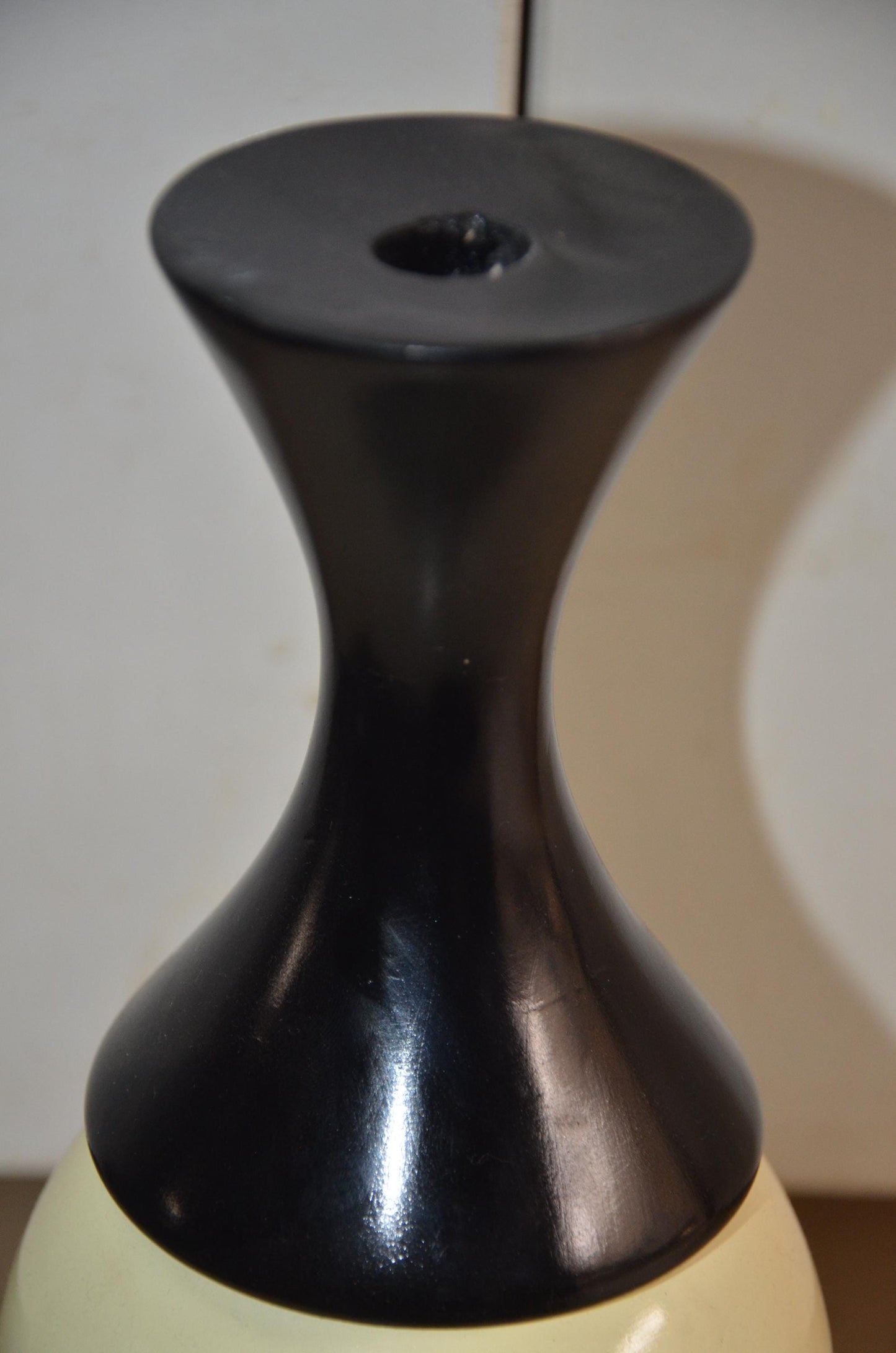 Tall Wooden Floor Vase | Black and Cream Hourglass Neck Vase