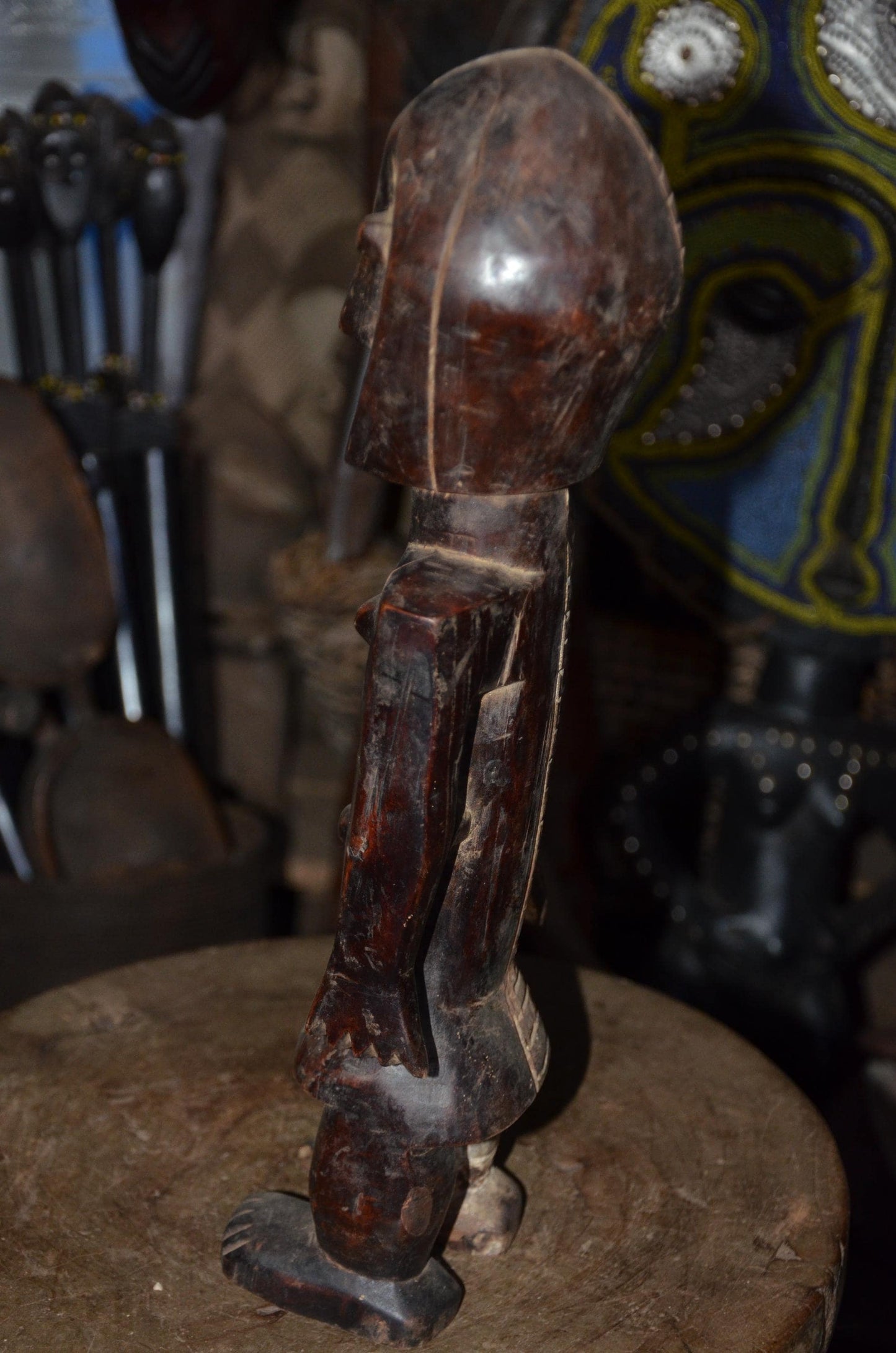 Metoko Initiation Figure - 16" Authentic Congo Kakungu Wood Statue, Striking Linear Scarification, Bukota Secret Society.