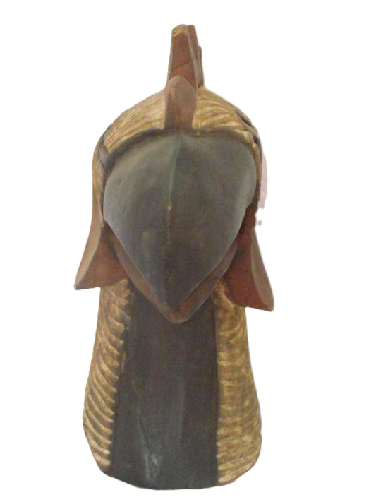 Masque d'oiseau Luba en bois africain, décoration murale vintage antique africaine, décoration de cérémonie marron.