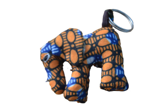 Handmade Elephant Ankara Keyholder, African Wax Print Fabric Keychain, Boho Safari Animal Bag Charm