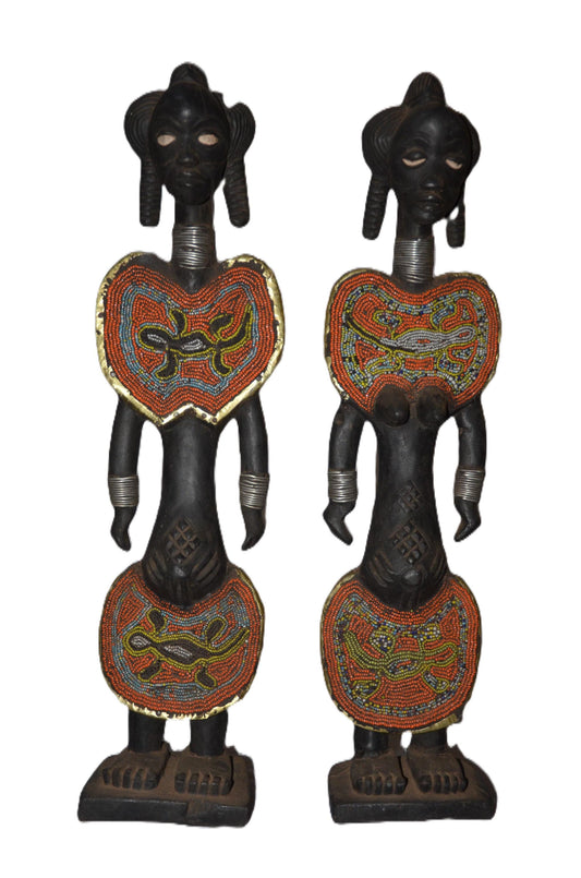 Chokwe Couple Statue – 25" Hand-Carved Wood Ancestor Unity Figure – Tribal Art.