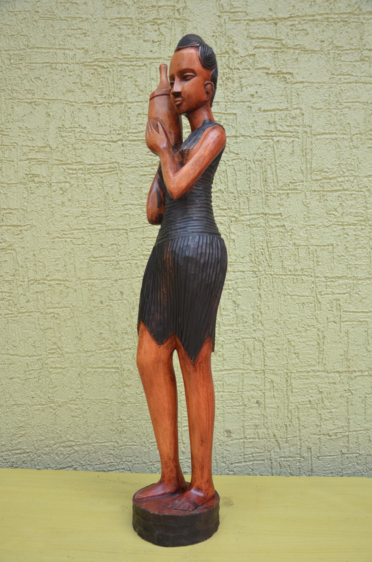 African Female Water Bearer Wooden Sculpture | Tribal Art