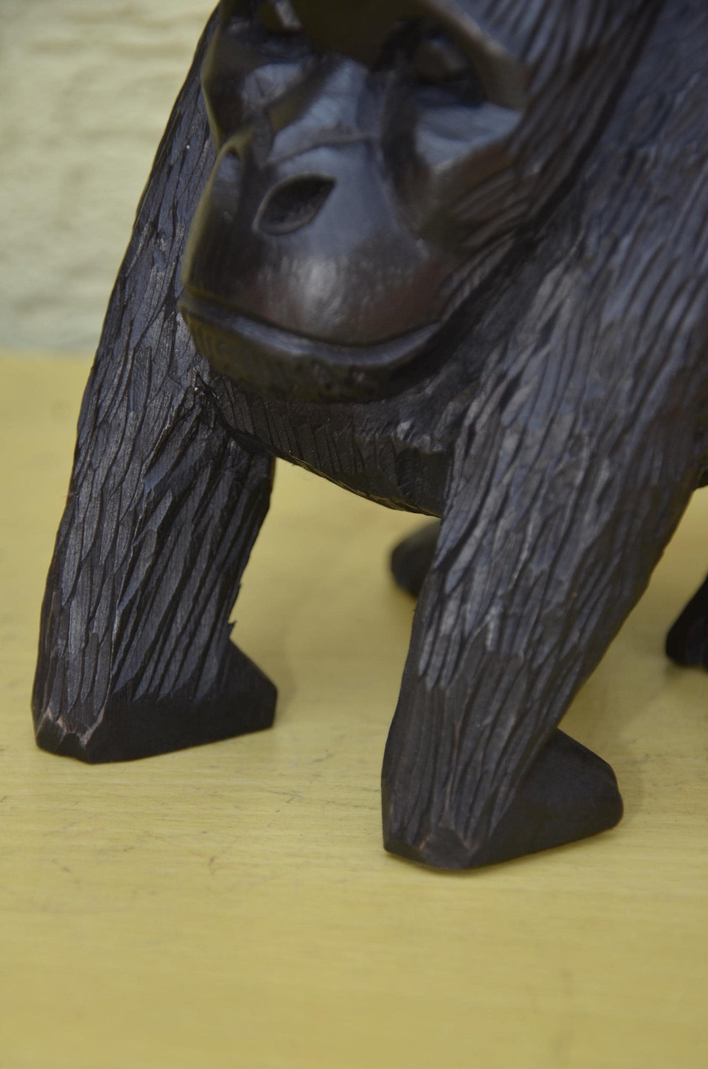 Hand Carved Wooden Mountain Gorilla Sculpture | Wildlife Art