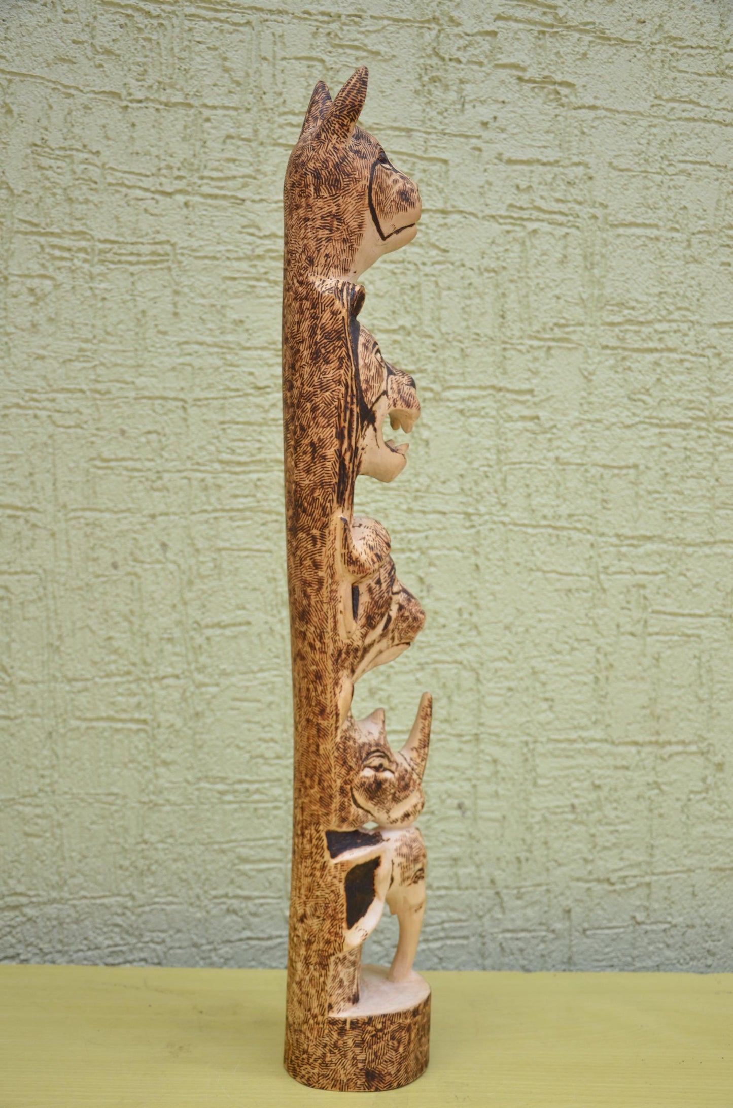 African Wooden Safari Animal Totem Sculpture | Tribal Art