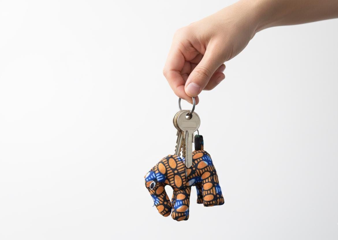 Handmade Elephant Ankara Keyholder, African Wax Print Fabric Keychain, Boho Safari Animal Bag Charm
