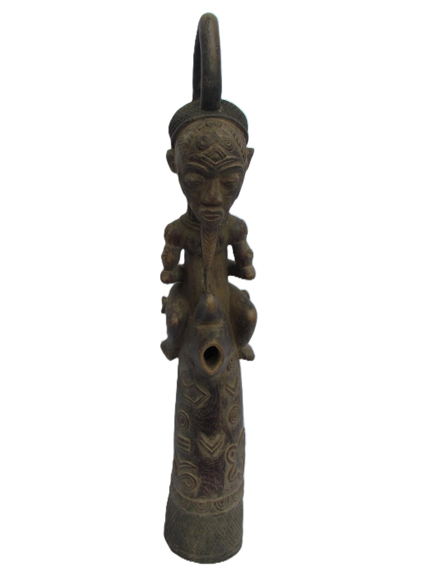 Hand-Carved Luluwa Prestige Ceremonial Pipe - Rare Congolese Tribal Art, African Wood Sculpture, Antique Lulua Collectible.