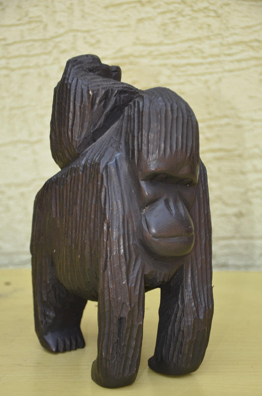 Hand Carved Wooden Mother and Baby Gorilla | Wildlife Art