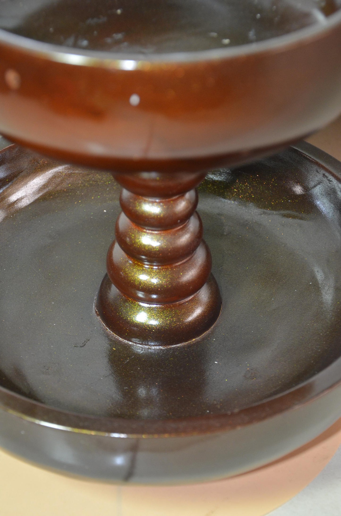 2 Tier Wooden Serving Tray | Metallic Bronze Pedestal Bowl Stand
