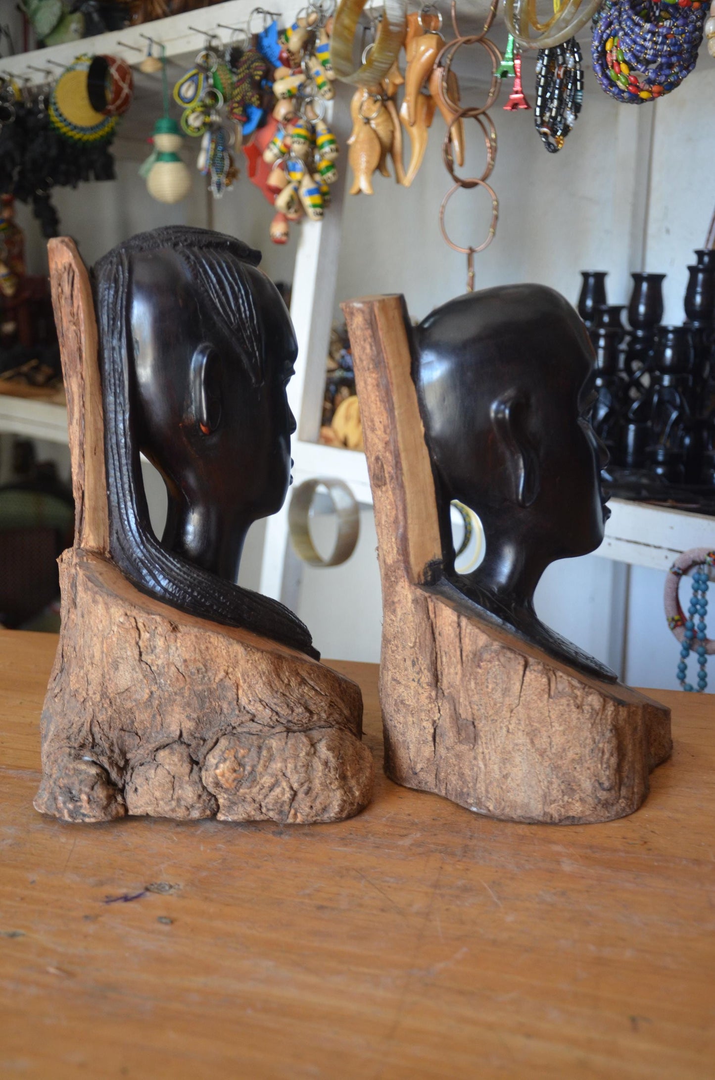 Hand-Carved Ebony Wood Maasai Couple Statue | African Tribal Art Sculpture