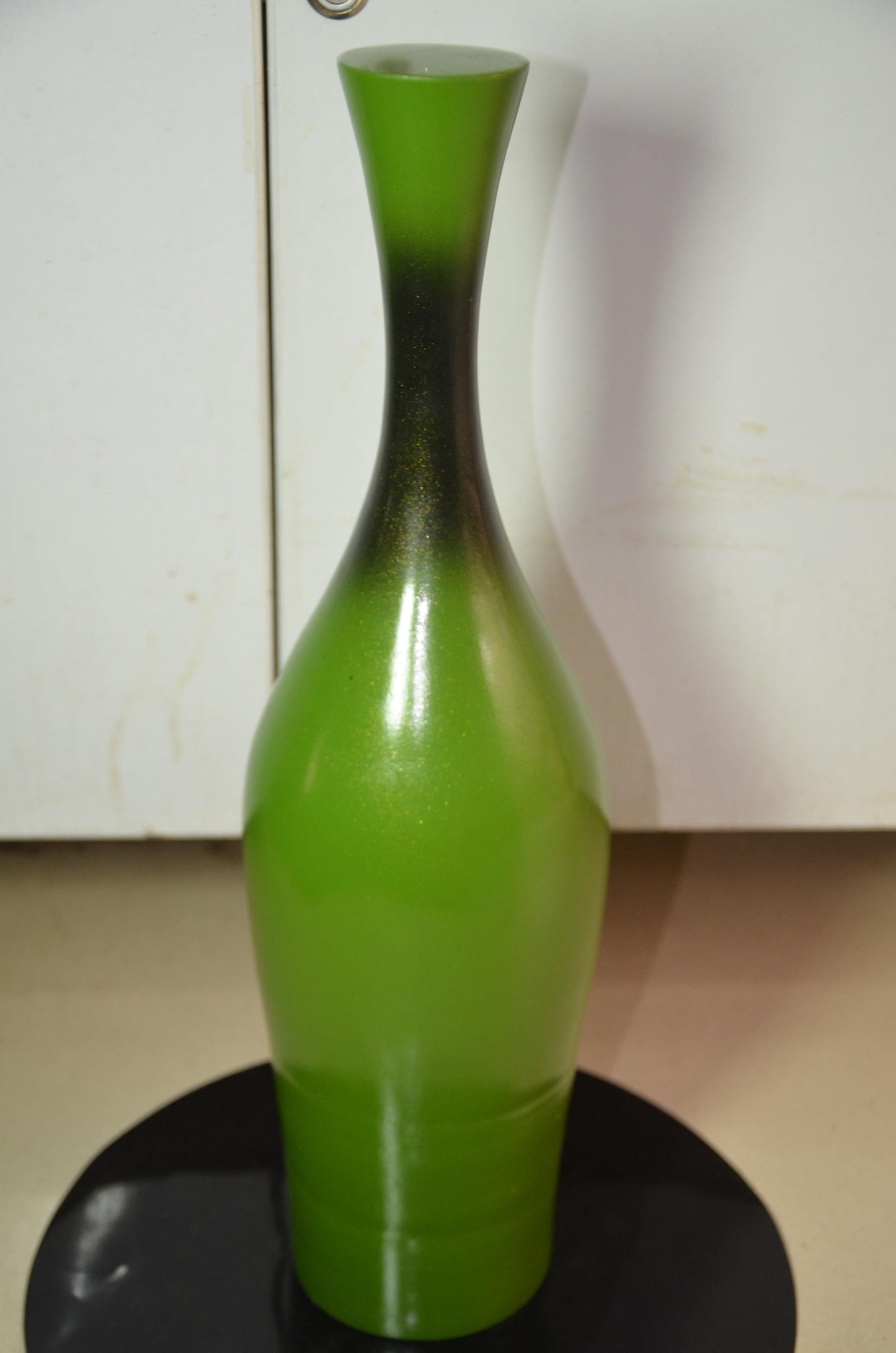 Tall Wooden Floor Vase | Apple Green Black Ombre Trumpet Vessel, Nordic Decor