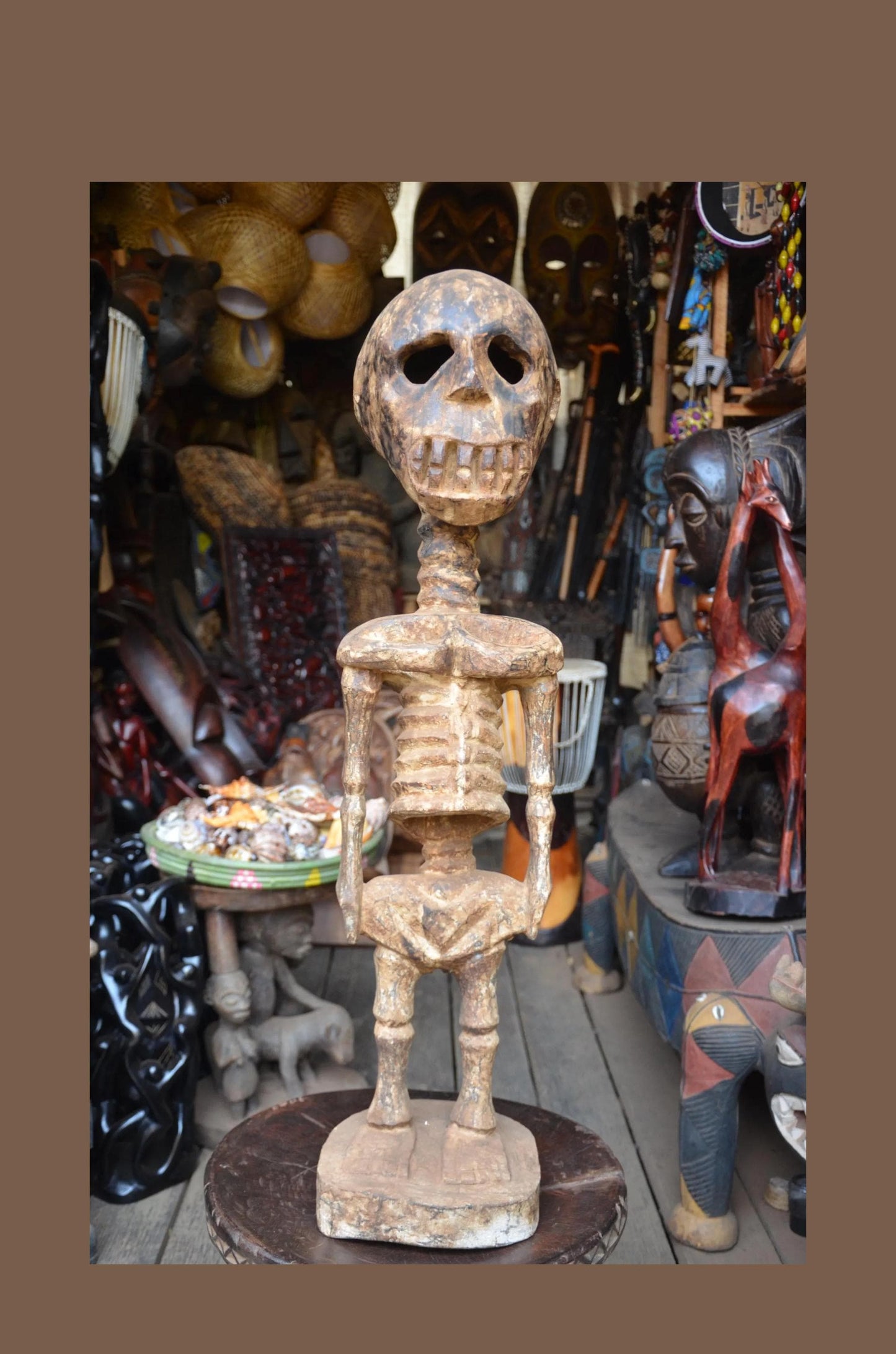 Kuyu or Mumuye Skeleton Figure - 35" Large Authentic Wood Carving, Ancestor Memento Mori Statue, Striking Primitive Art.