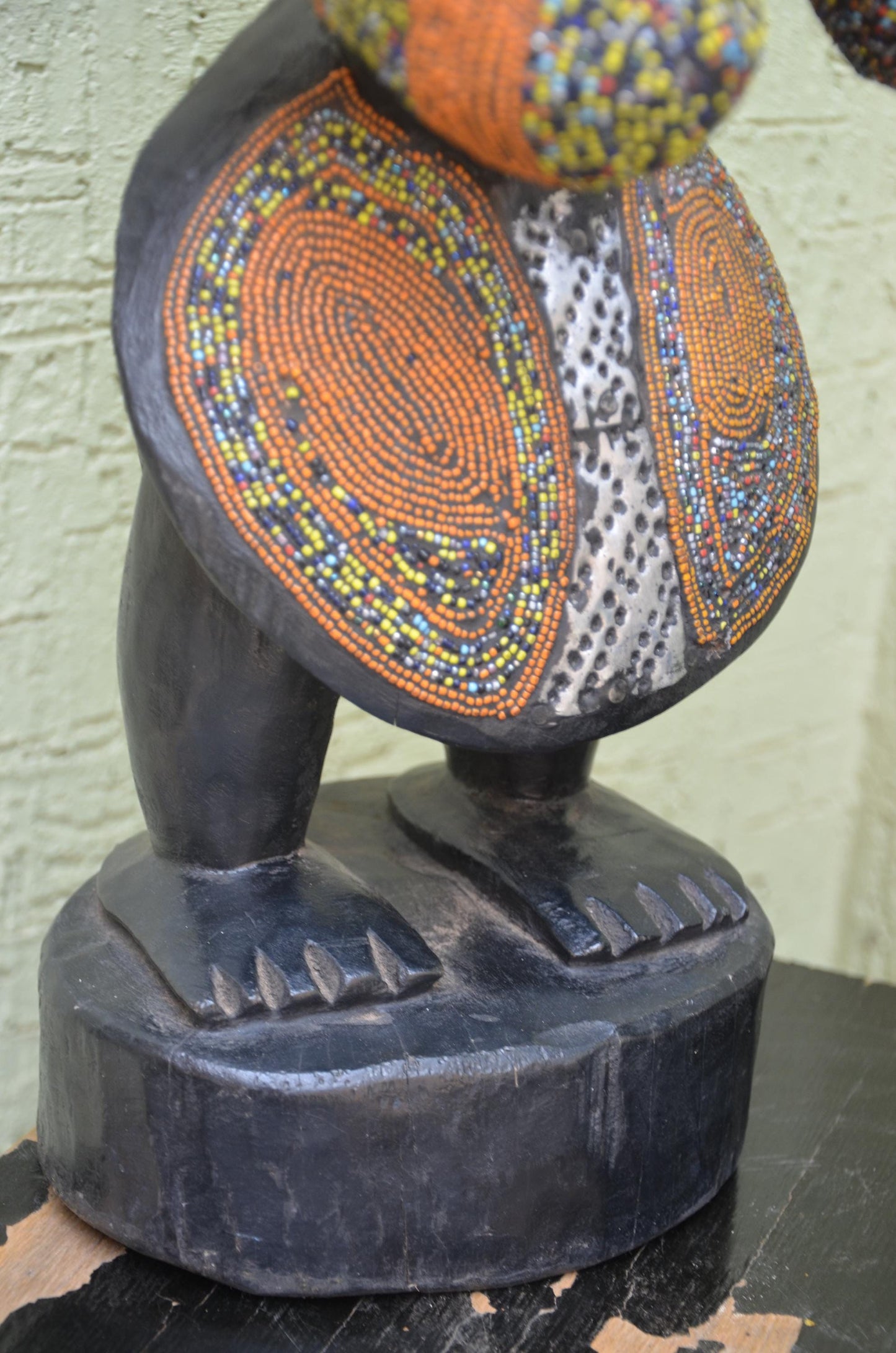Bamileke Beaded Figures â€“ 35" Hand-Carved Wood Royal Couple â€“ Cameroon Art.