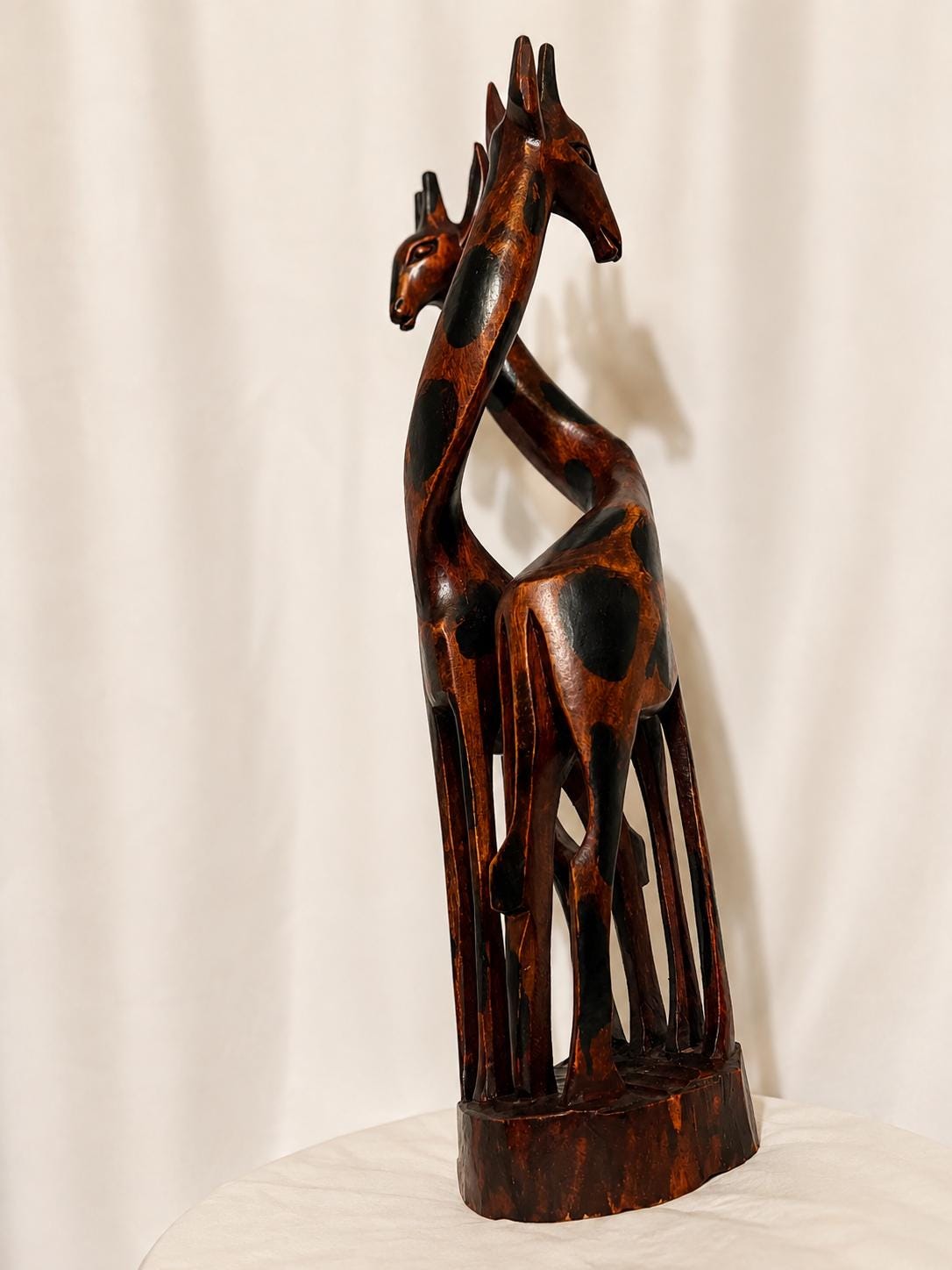 Hand Carved Wooden Giraffe Sculpture Interlocking African Animal Statue Moody Gothic Home Decor Autumn Anniversary Gift Large Wood Art