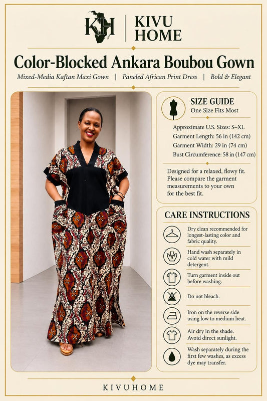 Color-Blocked Ankara Boubou Gown | Mixed-Media Kaftan Maxi, Paneled Dress
