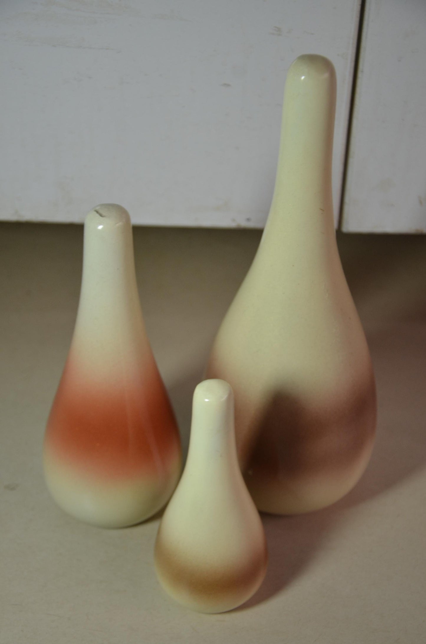 Cream Terracotta Ombre Teardrop Wood Vases | Boho Nordic Handcrafted Accent Trio