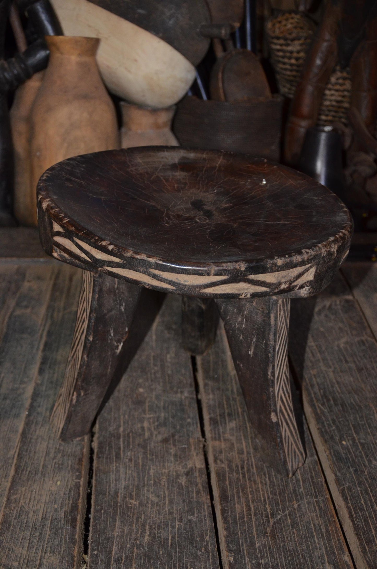 Authentic Senufo Kamba Stool | Three-Legged Wooden Stool | Tribal Home Decor