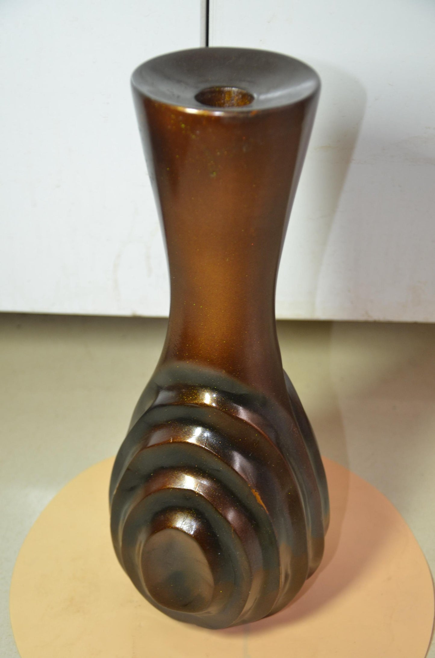 Wood Vase – Metallic Bronze Swirl Hourglass Accent, Modern Nordic Home Decor
