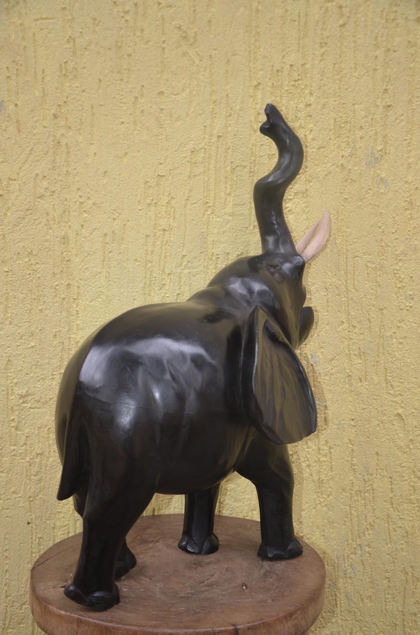 Large Hand-Carved Wooden Elephant | African Animal Sculpture | Decor