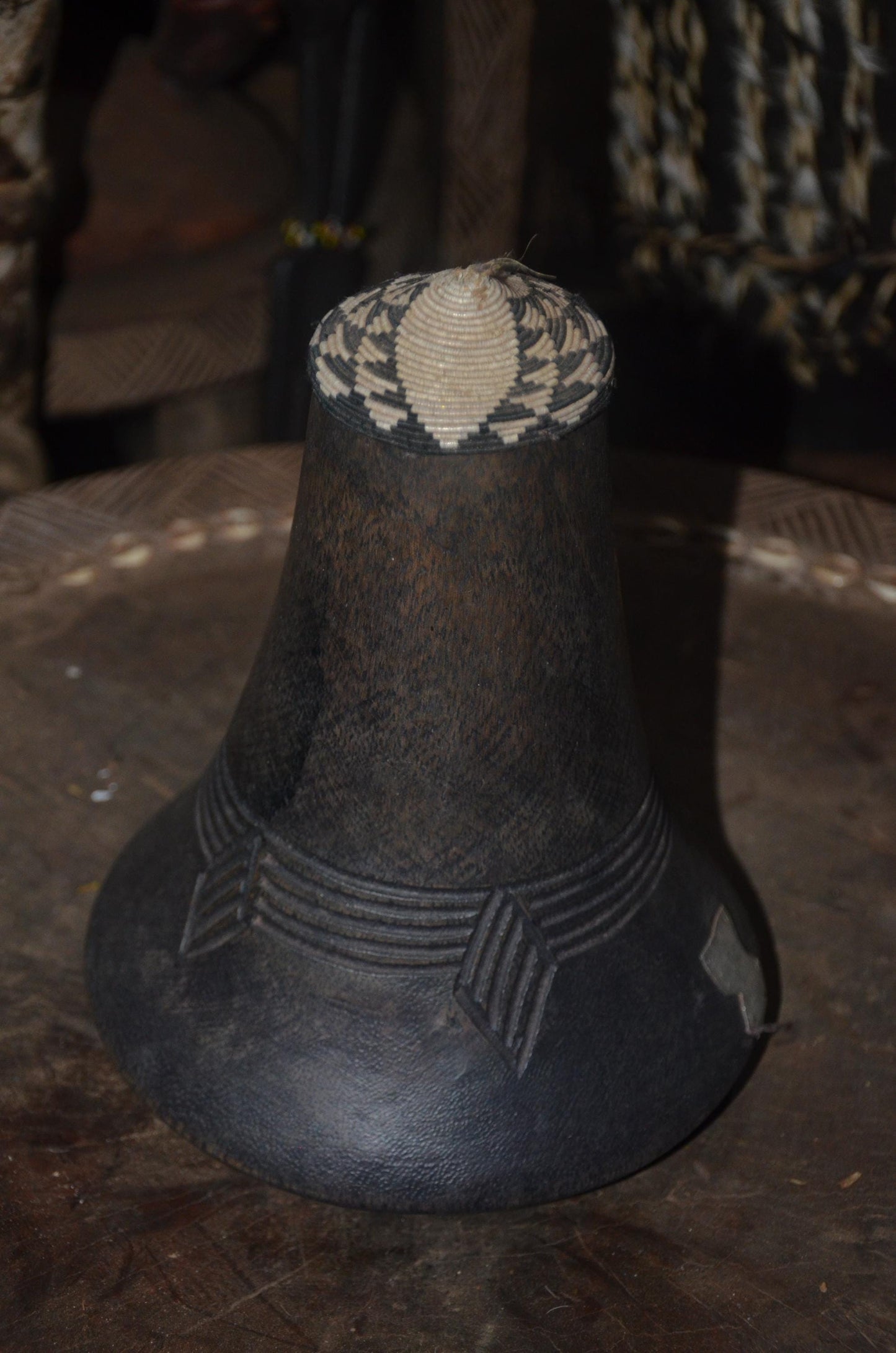 Hand-Carved Rwandan Icyansi Wooden Milk Jug | Ancestral Dairy Art Sculpture