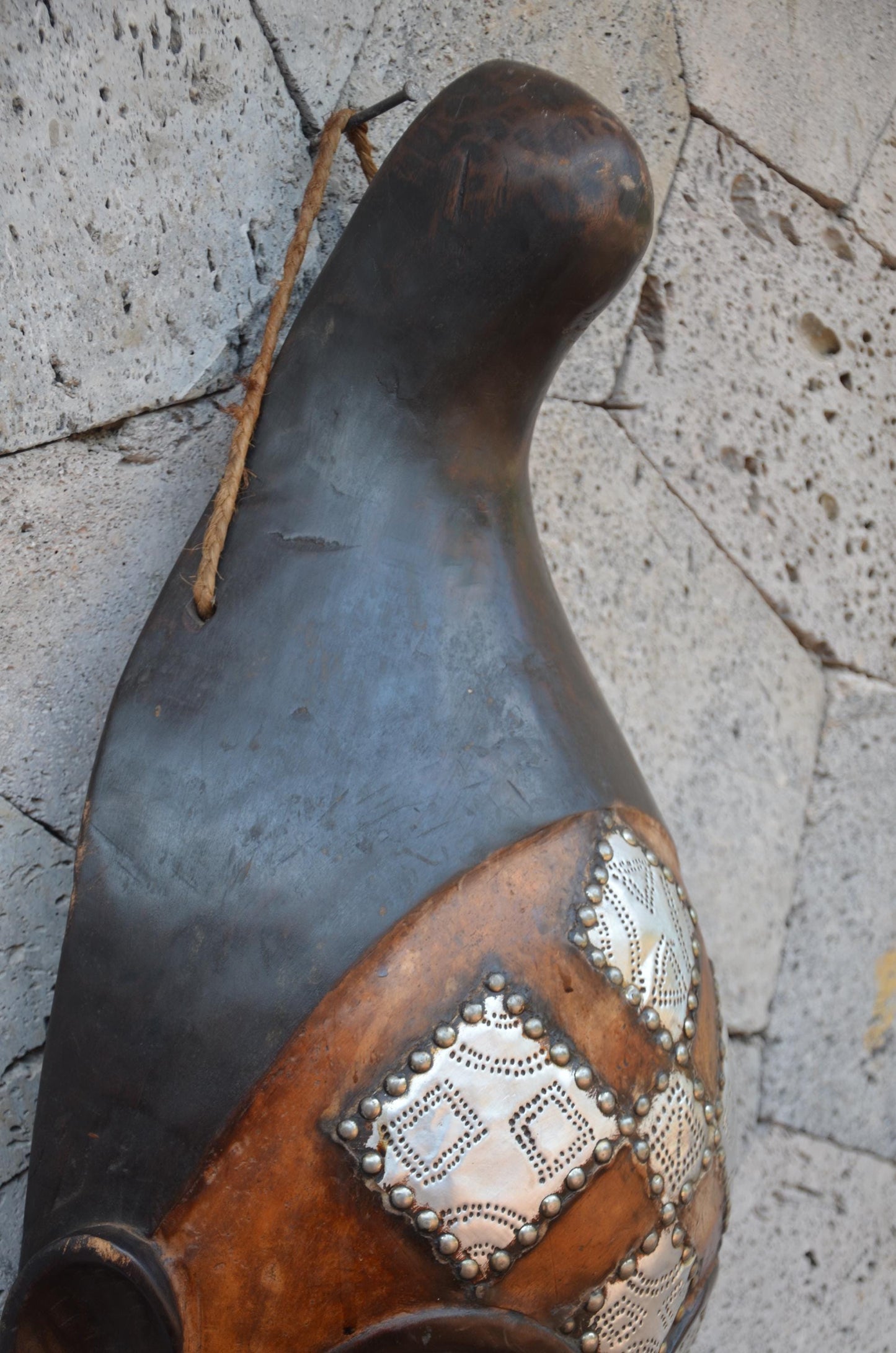 Marka African Mask – 35" Large Hand-Carved Wood & Brass Mask – Mali Wall Art.