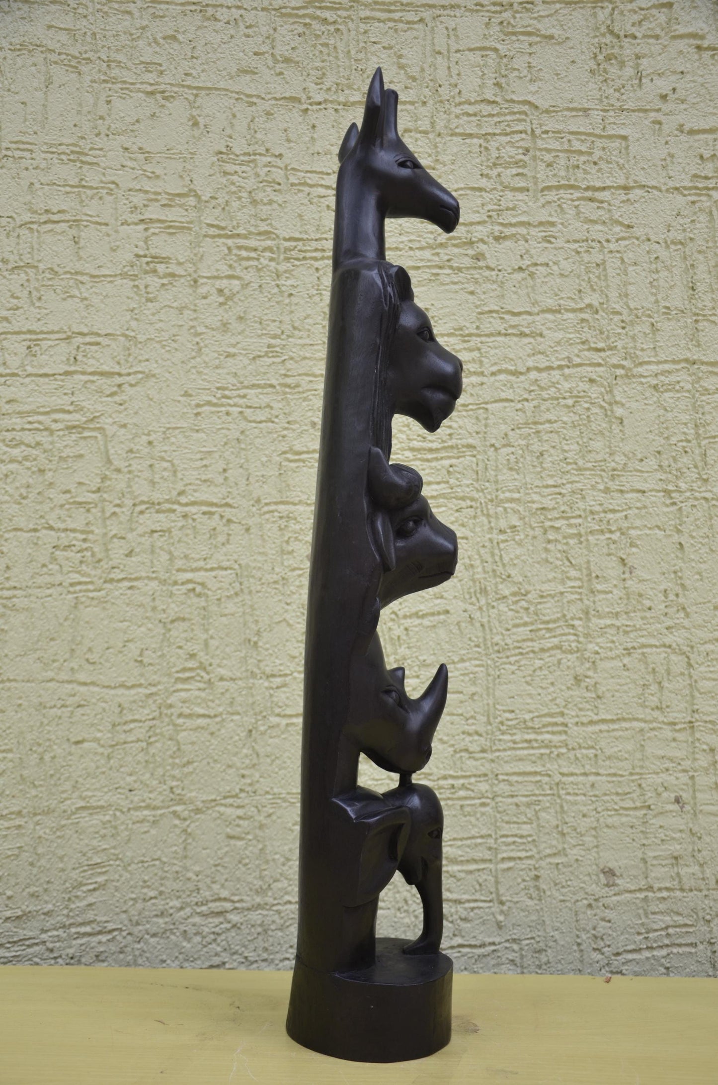 African Wooden Wildlife Totem Sculpture | Tiered Animal Art