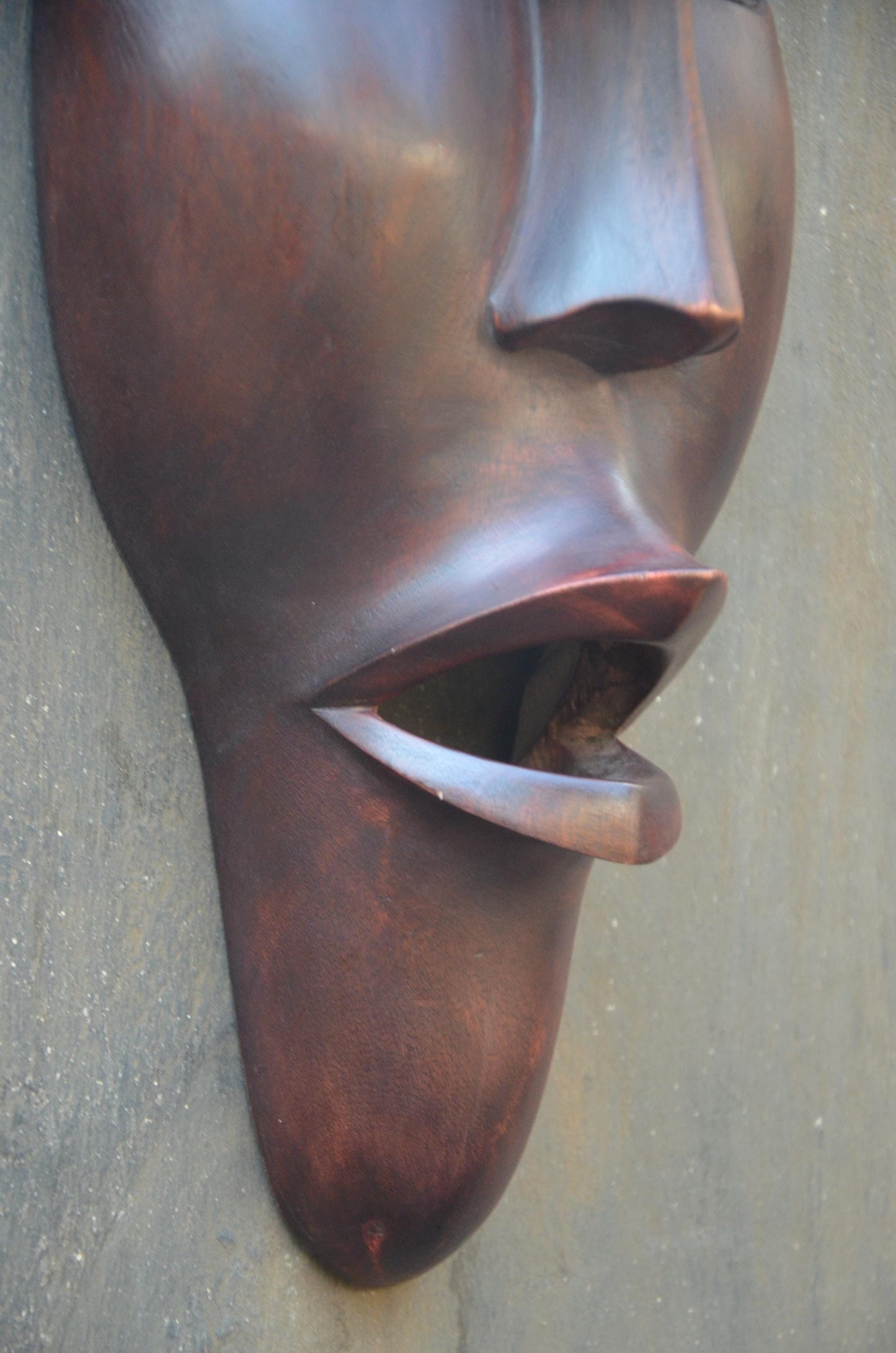 An Authentic Fang Ngil-Style Elongated Mask - 24" Sleek Gabon African Wood Mask, Contemporary Openwork Statement Wall