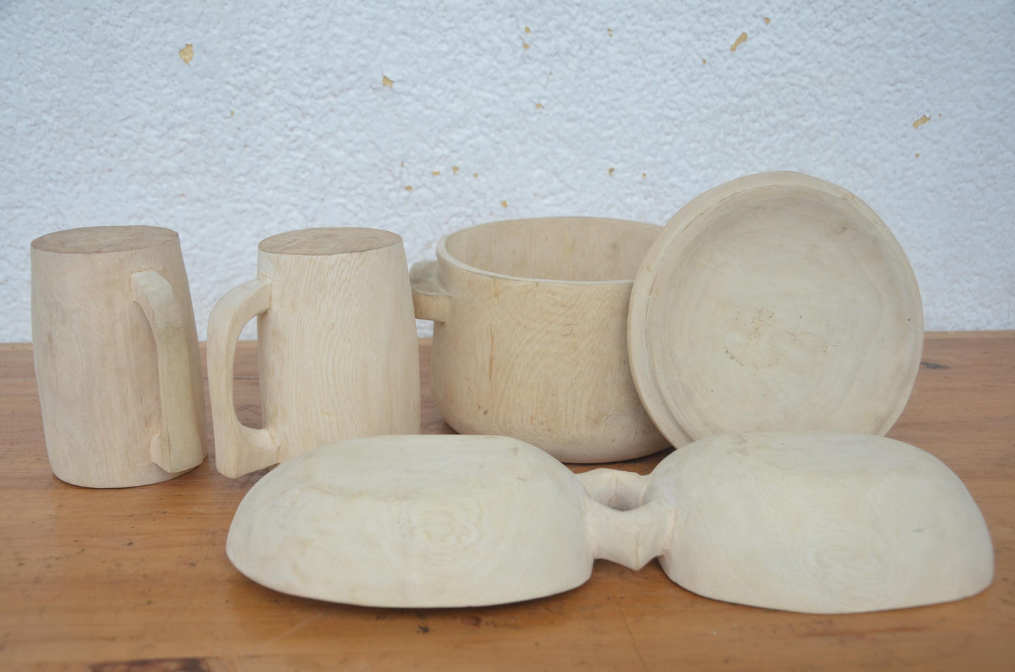 Hand-Carved Wooden Food Dish and Mug Set | Artisan African Kitchen Decor