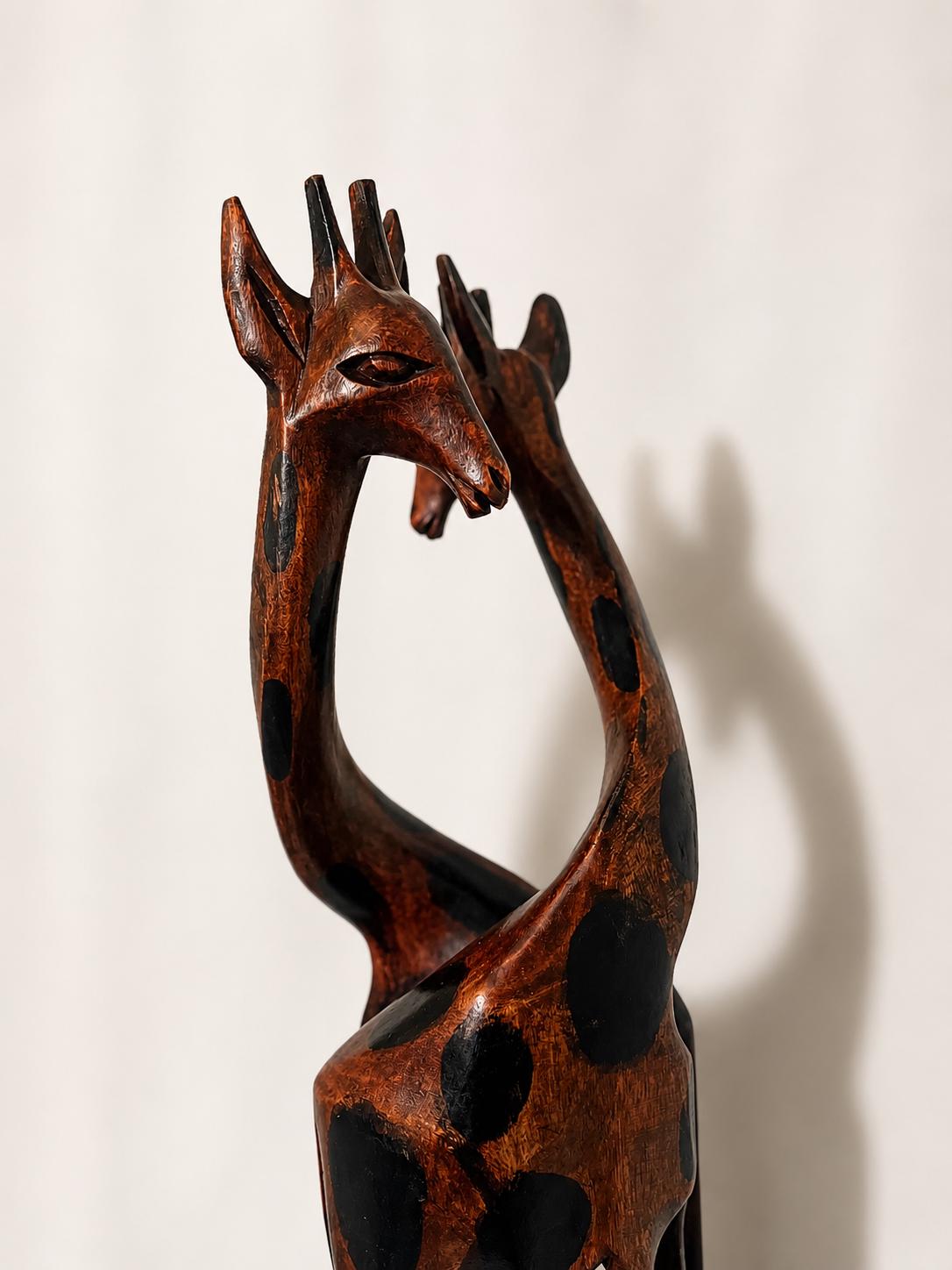 Hand Carved Wooden Giraffe Sculpture Interlocking African Animal Statue Moody Gothic Home Decor Autumn Anniversary Gift Large Wood Art