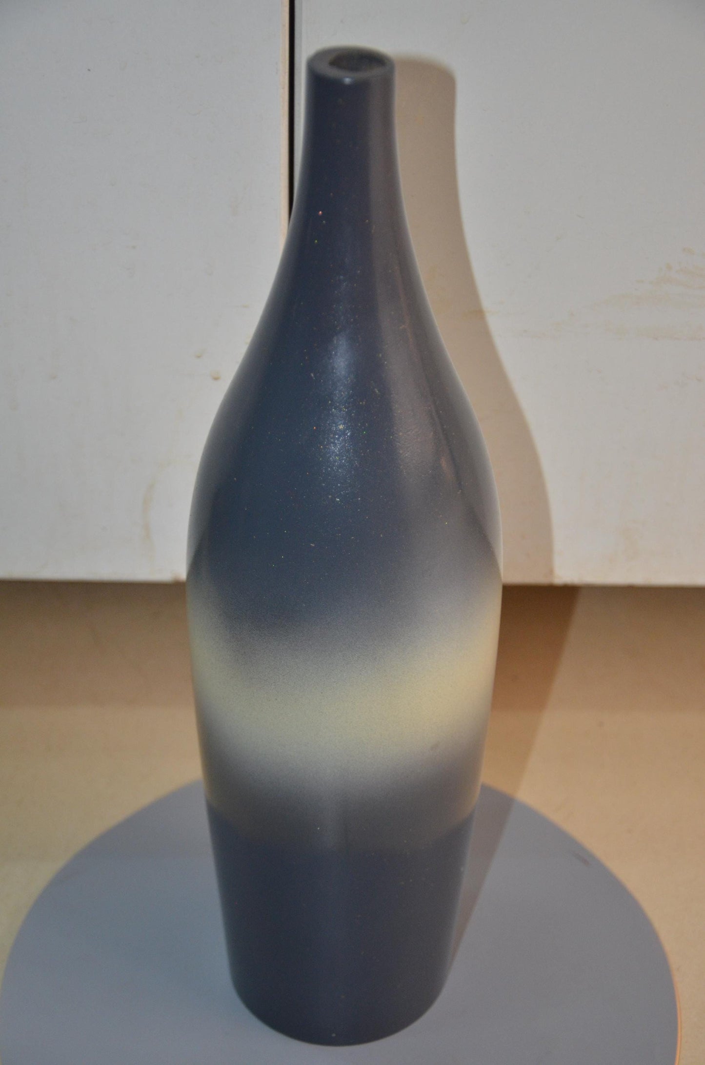 Tall Wooden Floor Vase | Charcoal Grey and Cream Long Neck Bottle Vase