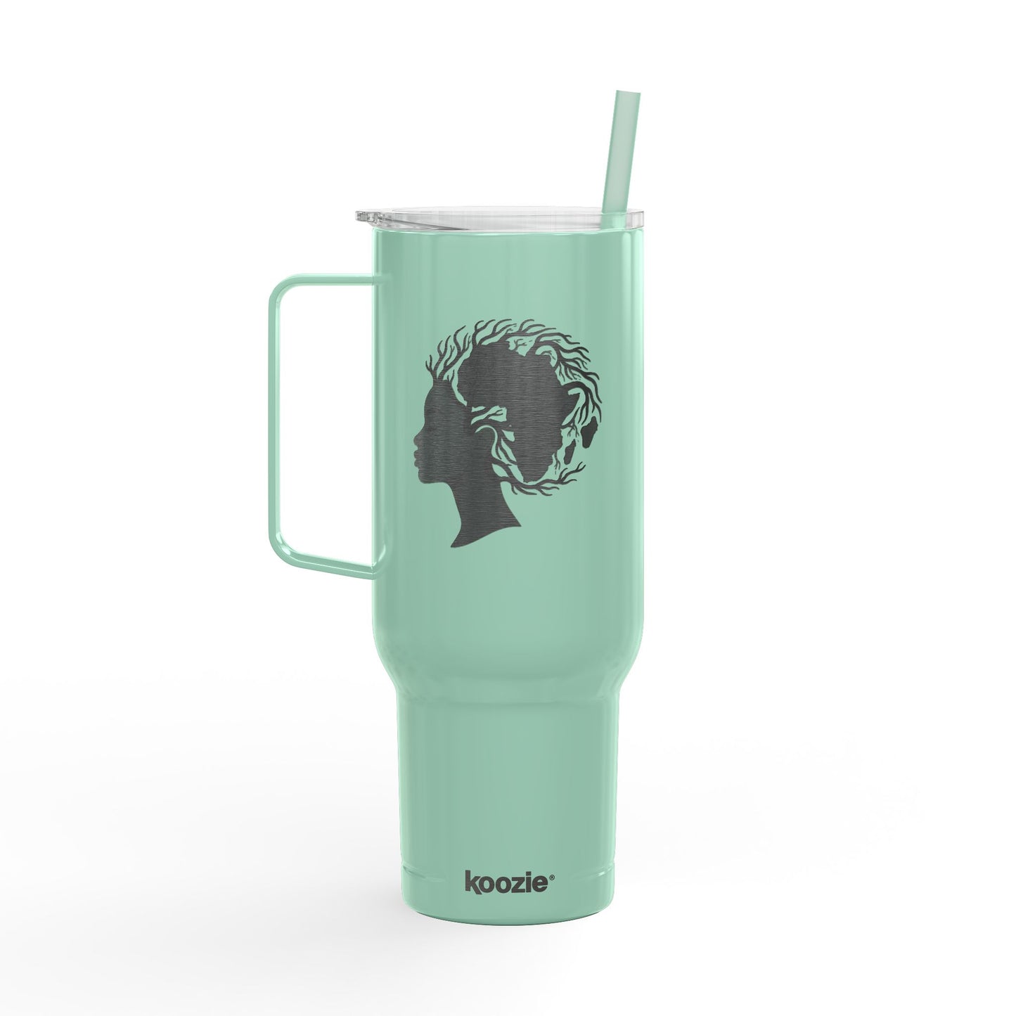 40oz Engraved Insulated Tumbler - Silhouette Woman with Dreadlocks, Travel Mug with Lid & Straw