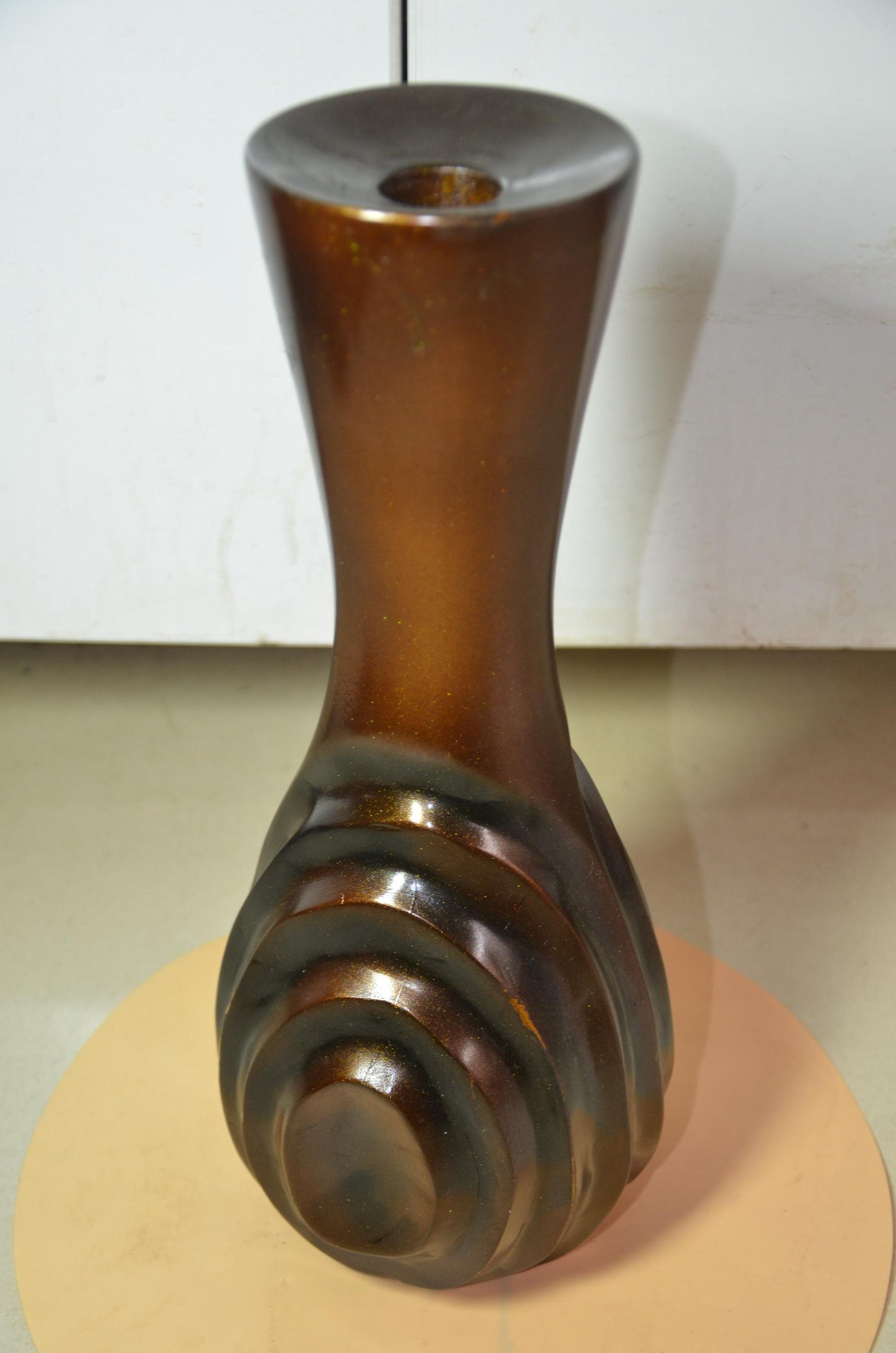 Wood Vase – Metallic Bronze Swirl Hourglass Accent, Modern Nordic Home Decor