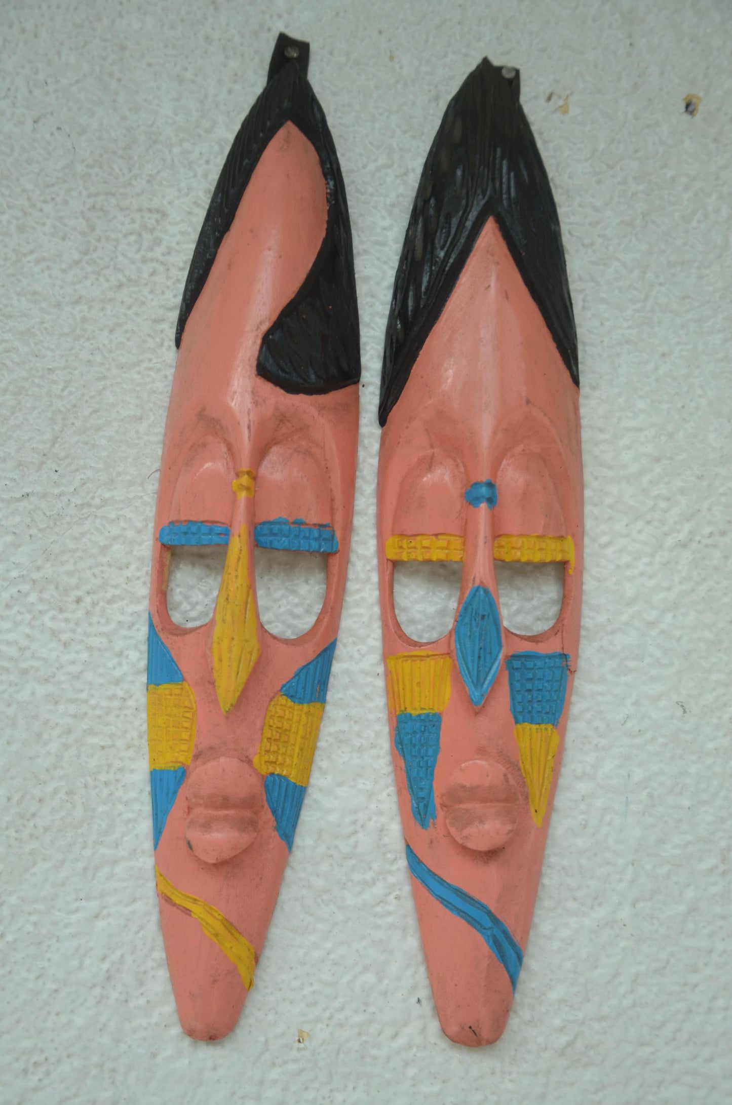 Hand-Carved Nyiginya Kingdom Peach Wooden Facemask Couple | African Tribal Wall Art Decor