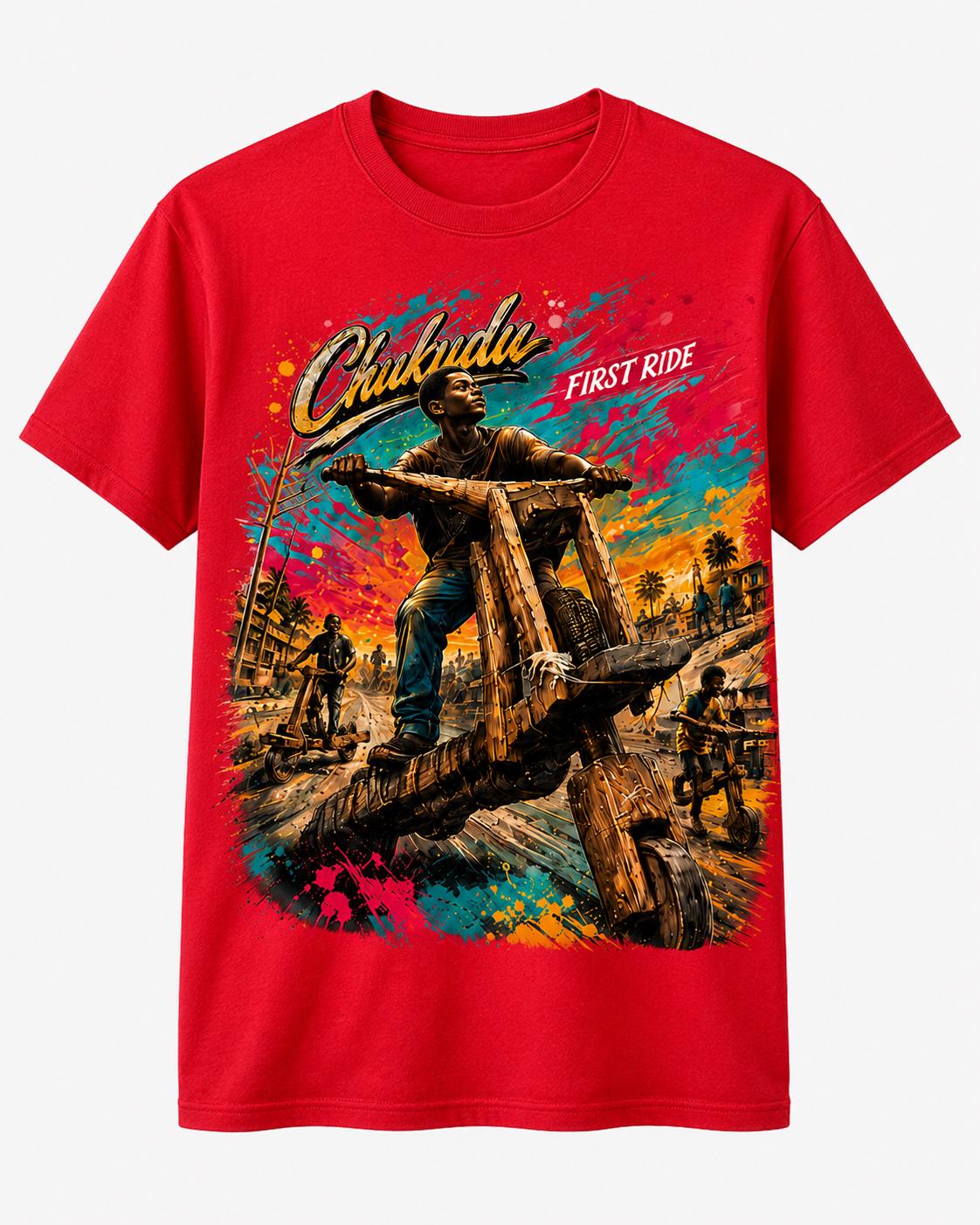 Chukudu First Ride T-Shirt, African Childhood Memories Shirt, Congo Chukudu Tee, Handmade Wooden Scooter Shirt, African Streetwear Gift