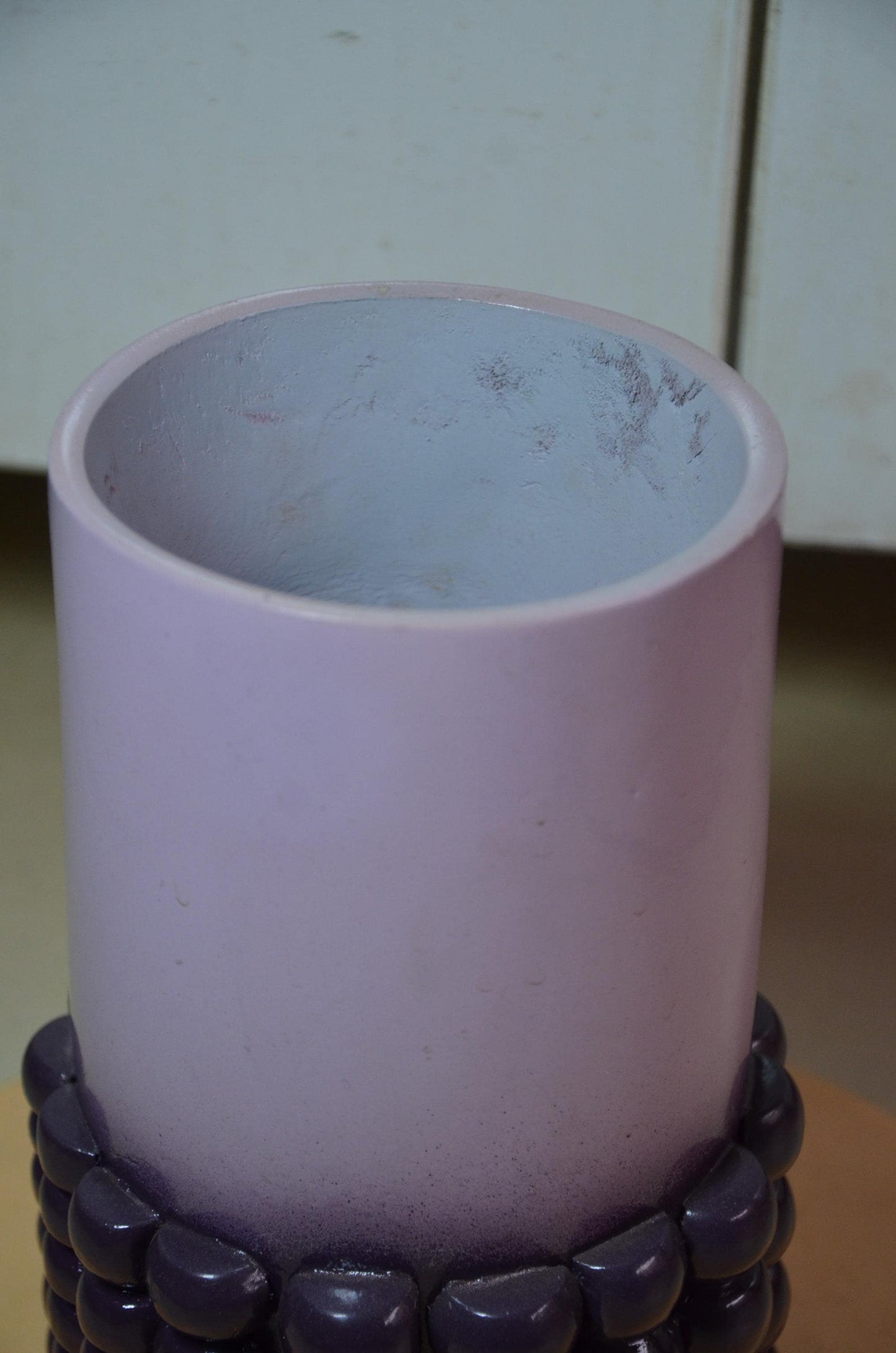 Beaded Wooden Cylinder Vase | Pink and Purple Bubble Texture Pillar Vessel