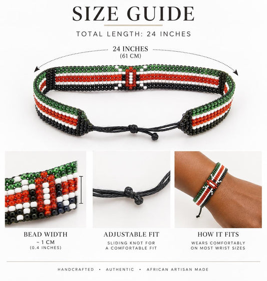Kenyan Flag Beaded Bracelet â€“ Handmade African Jewelry, Black Red Green & White