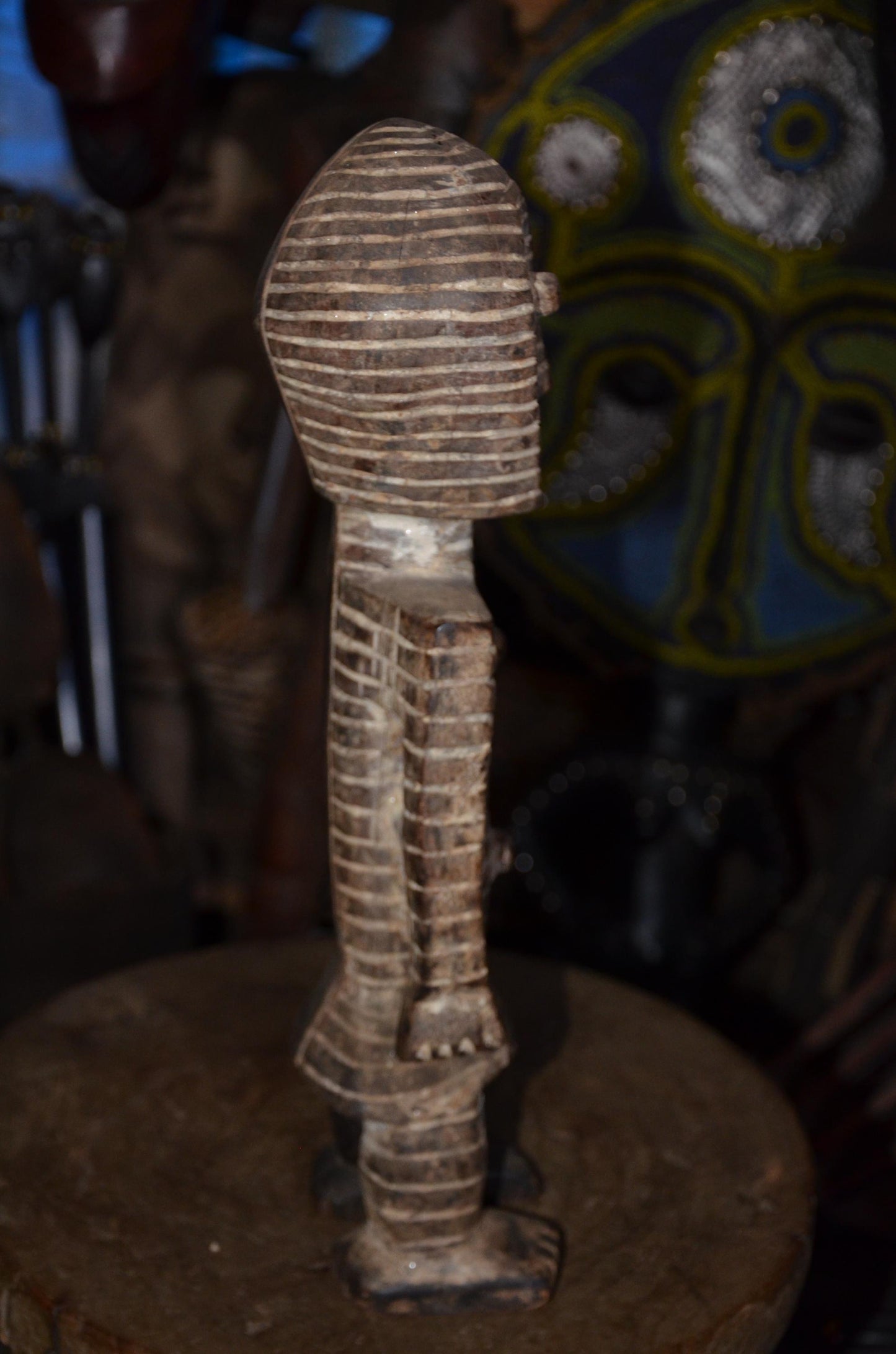 Metoko Initiation Figure - 16" Authentic Congo Kakungu Wood Statue, Striking Linear Scarification, Bukota Secret Society.