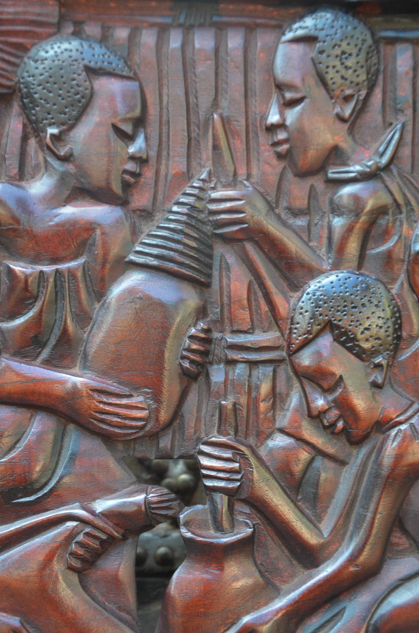 African Community Celebration Wall Plaque | Large Hand-Carved Wooden Relief Art | Village Gathering Wall Decor | Ethnic Sculptural Panel