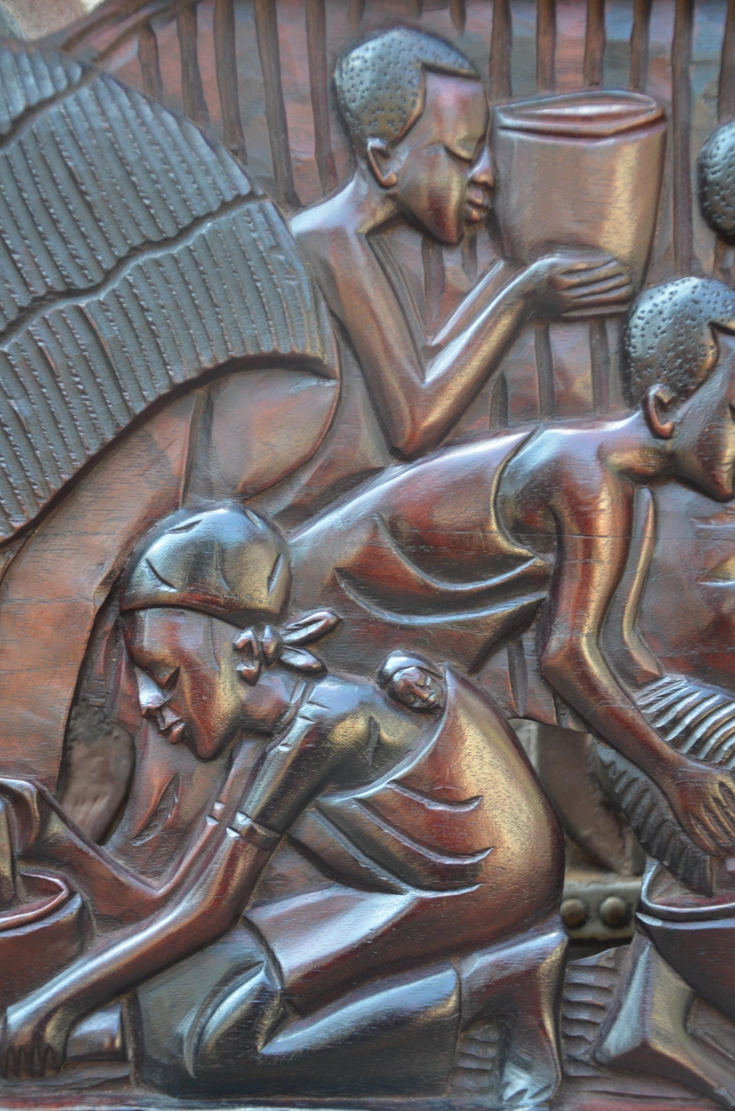 African Community Celebration Wall Plaque | Large Hand-Carved Wooden Relief Art | Village Gathering Wall Decor | Ethnic Sculptural Panel