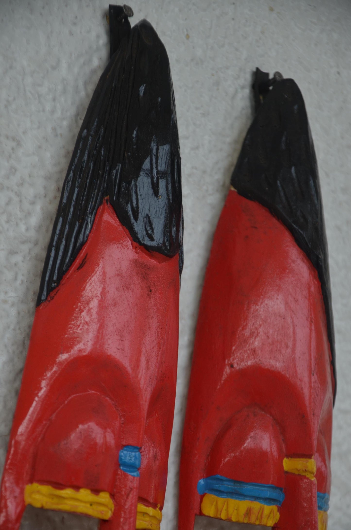 Hand-Carved Nyiginya Kingdom Crimson Red Wooden Facemask Couple | African Tribal Wall Art Decor
