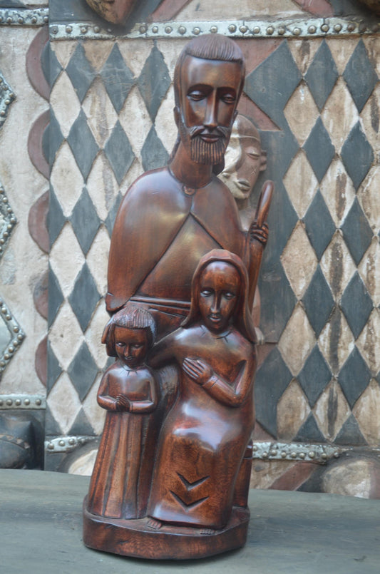 Hand-Carved African Holy Family Sculpture | Wooden Religious Art