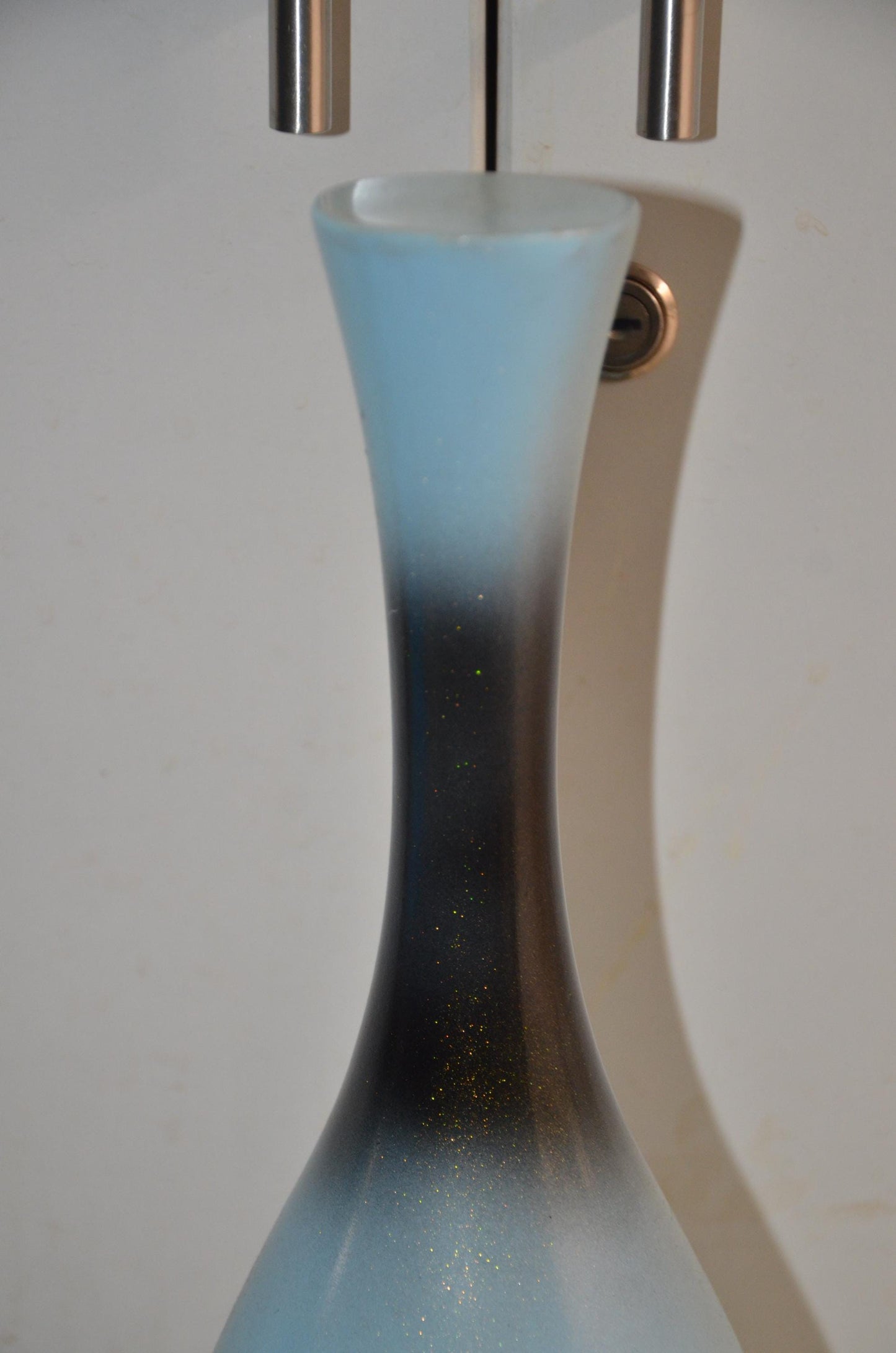 Tall Wooden Floor Vase | Light Blue and Black Long Neck Bottle Vase