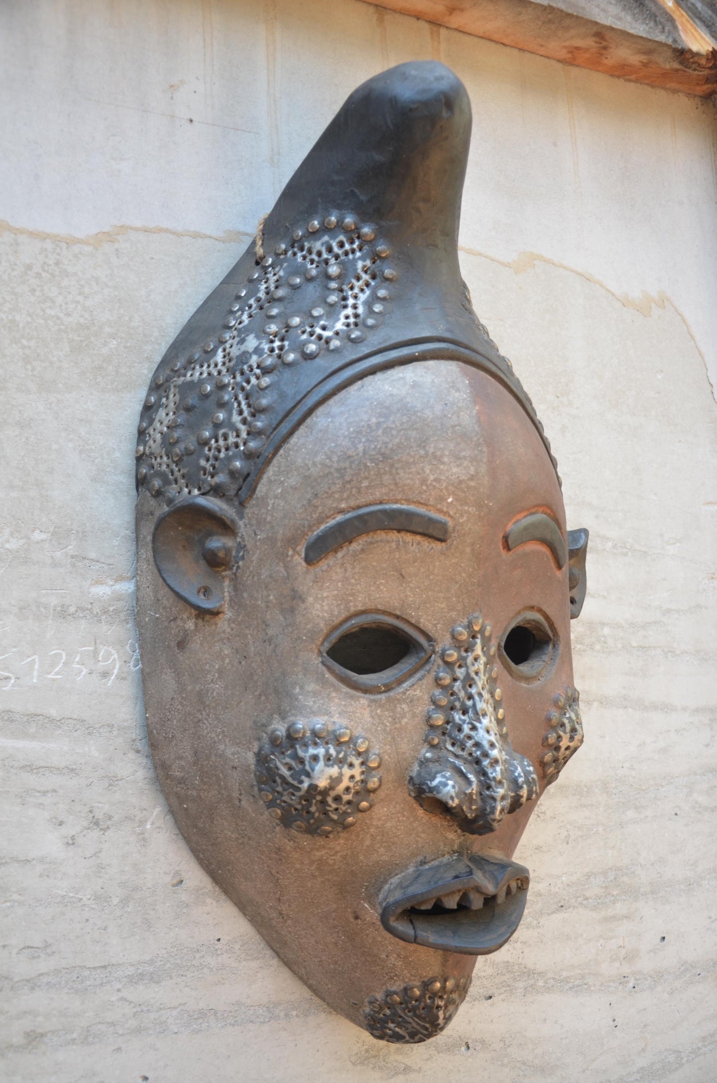 Large Yaure Yaure Mask - 24" Two-Tone African Wood Carving, Metallic Tack Details, Ivory Coast Tribal Wall Sculpture.