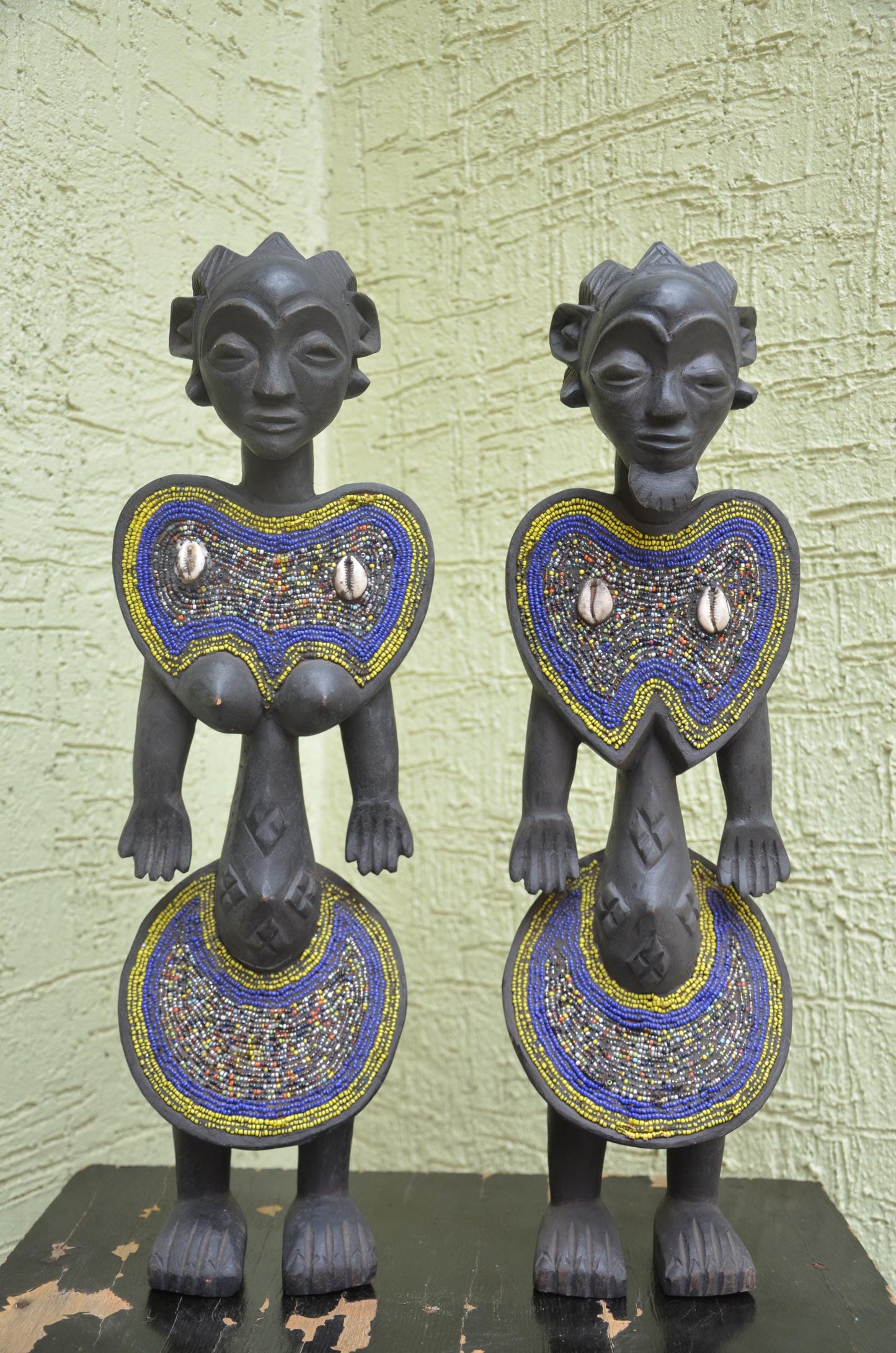 Namji Fertility Dolls â€“ 21" Hand-Carved Wood Cameroon Beaded Couple â€“ Art.