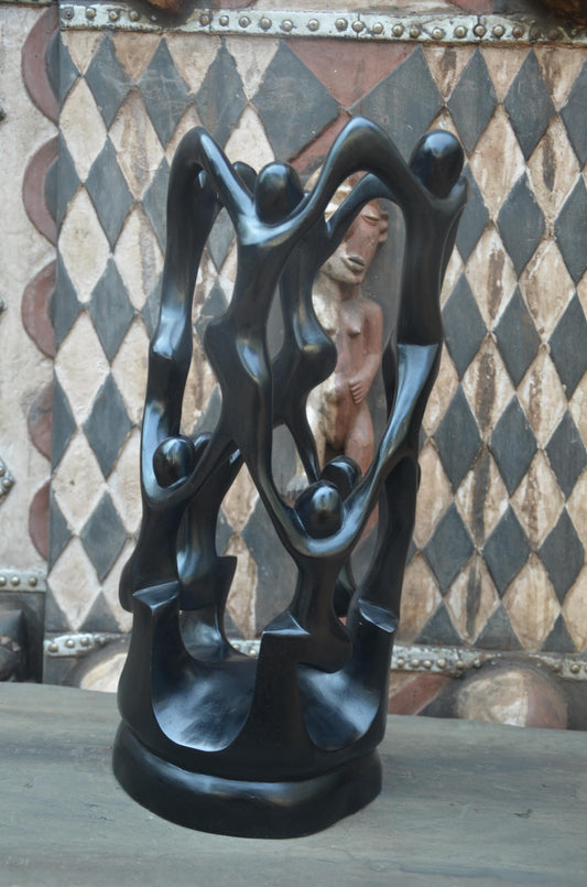 Hand-Carved African Abstract Family Ascent Sculpture
